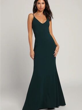 Lulu's Dark Teal V-Neck Spaghetti-Strap Maxi Dress